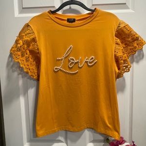 “Love” Fashion Top with Lace Sleeves for Women Size L